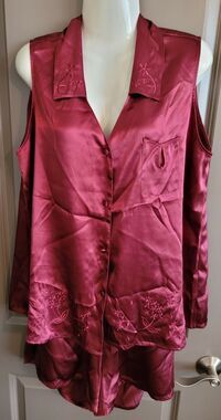 Inner Most Pajamas Satin Burgundy Embossed Embroidery Sears Roebuck USA Vintage